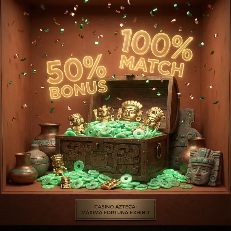 Cofre del tesoro azteca con bonos y promociones de Casino Central México